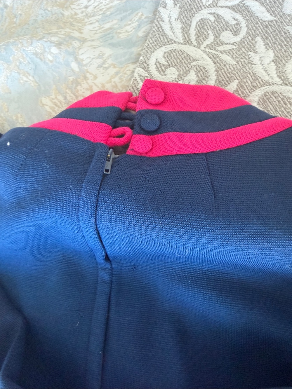 Navy Pea Coat with Pink Trim - Classic Tailored Style - Picture 6 of 6